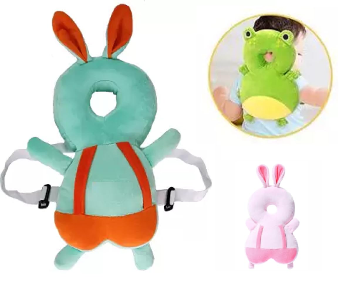 HUG PUPPY Cotton Baby Head Protector Cushion Plush Soft Toy Early Learning Toy Fall Protection Helmet Baby Head Protector Child Adjustable Shoulder Strap (Light Green) - Image 4 thumbnail