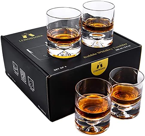 LEMONSODA Crystal Bubble Base Whiskey Glass Tumbler - Set of 4 - Thick Weighted Bottom - Unique Design - Great for Scotch Whiskey, Old Fashion, Manhattan, Bourbon & Cocktails - Thumbnail 4