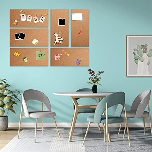 6 Pack Cork Bulletin Board,1/2" Thick Cork Boards Frameless Cork Tiles,Self-Adhesive Corkboards Wall Decor Cork Board Tiles with 50 PCS Pushpins for Office, School and Home(17 x 8  image 3