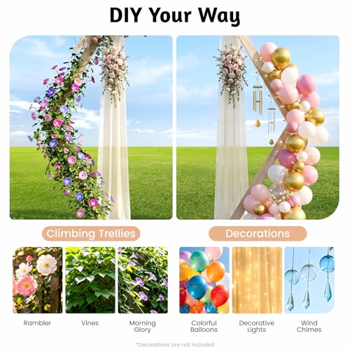 Arco de boda hexagonal con marco rústico de madera natural estable de 2,3 m 3