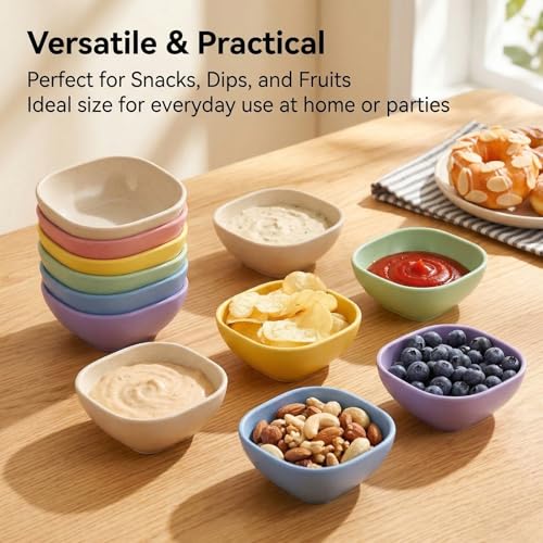 SHECIPIN 6 Pack Small Plastic Bowls 4.5 OZ Unbreakable Wheat Straw Dipping Bowls,plastic ramekins, Assorted Colors Dipping Sauce Cups, dip cups, Dessert, Ketchup - Image 5