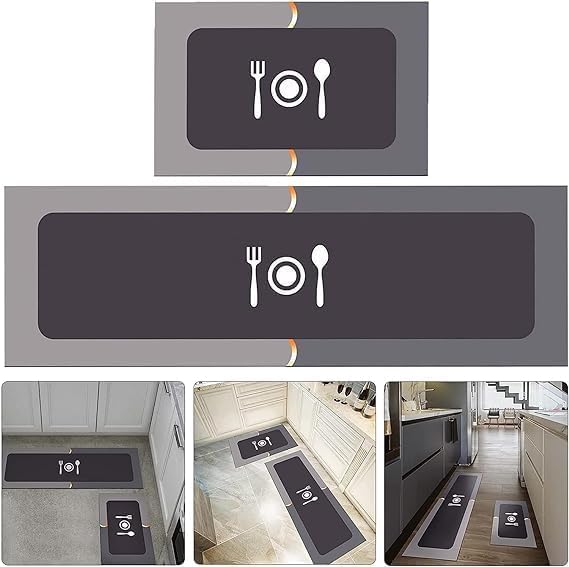 HomeCloud Anti Fatigue Kitchen Rug Sets 2 Piece Non Slip Kitchen Mats for Floor Cushioned Kitchen Rugs and Mats Waterproof Comfort Standing Mat Runner for Kitchen (Spoon_Knife_Black) 4