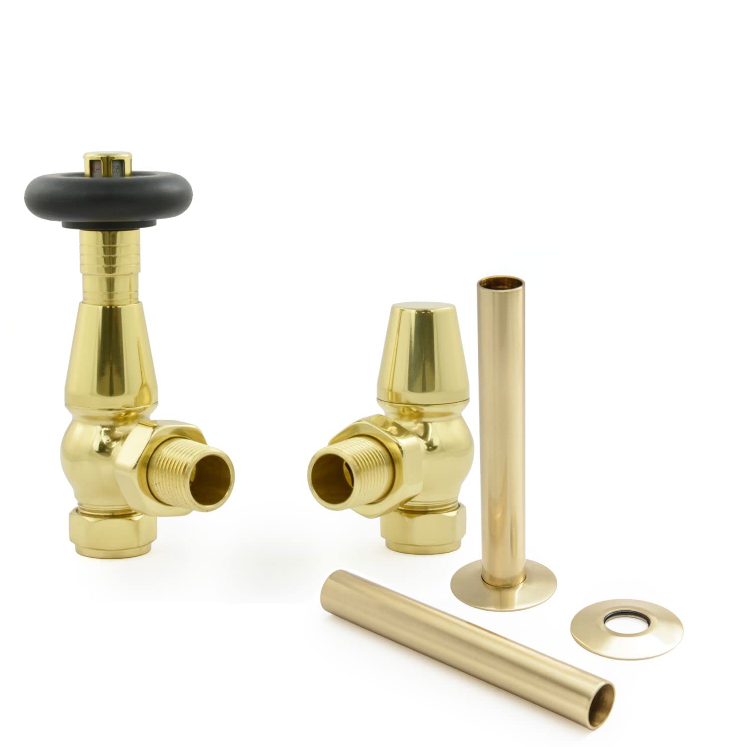 Hot Flow Brass Jordan Angled TRV Thermostatic Radiator Valve (Pair) Includes Angled TRV Body, Wheel Head, Lock Shield & Pipe Sleeve for Quick & Easy Temperature Control. โ image 1