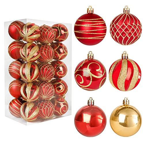 30 PCS Christmas Ball Ornaments Tree Decorations, 60mm/2.36" Classic Red and Gold Shatterproof Christmas Bulbs Ornaments for Xmas Tree Holiday Wreath Decor