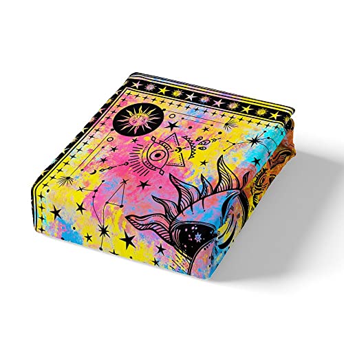Sun And Moon Comforter Cover Psychedelic Mystic Galaxy Duvet Cover Set,Colorful Starry Sky Bedding Set King Bohemian Constellation Quilt Cover 3Pcs Kids Boys Girls Stars Bedroom Decor,Microfiber #TOP4