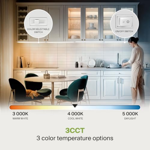 Image of ASD LED Under Cabinet Lighting, 48 inch 24W 1758 LM Dimmable Hardwired Under Cabinet Lights for Kitchen, 3000K Soft /4000K Cool /5000K Daylight, Under Counter Light Fixtures, ETL, White, Bullnose Design