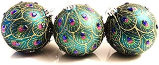 Christmas @ Thumpers Glass Ball Peacock design 8cm Decoration set of 3 - new for 2015 (Sequined Peacock)