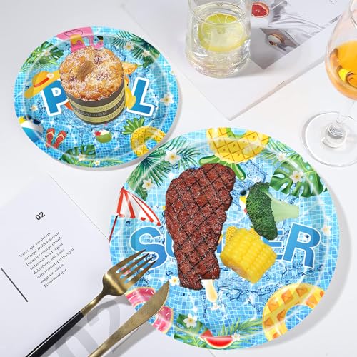 175Pcs Summer Pool Party Supplies Set 9"Summer Beach Dinner Plates 7"Pool Plates Napkins Cup Knive Fork Spoon for luau Beach Theme Pool Birthday Party Decorations Serve25 by HSPAIDYP - Used condition - Image 6