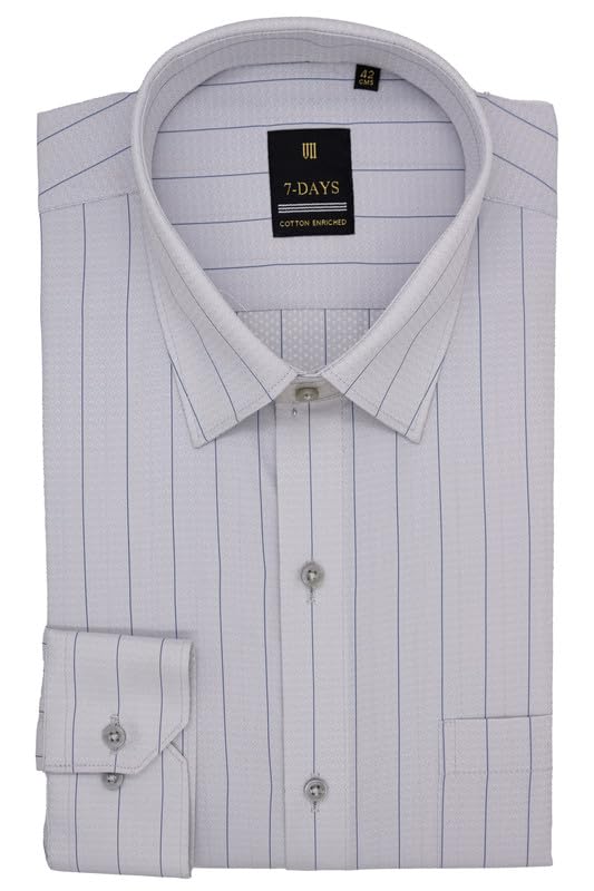 Image of 7-DAYS Men's Premium Striped Formal Shirt - Cotton Rich, Regular Fit, Full Sleeve, with Pocket, Wrinkle Resistant - Stylish Office & Everyday Wear.