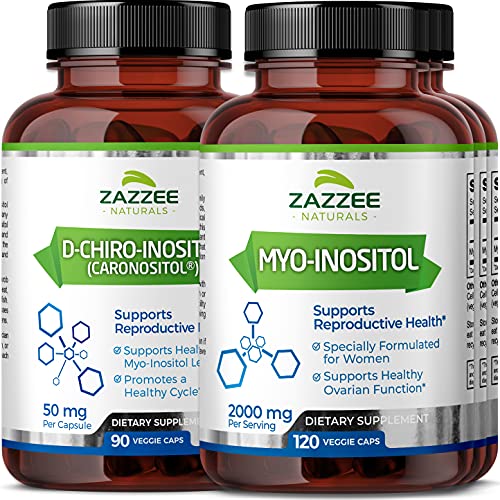 Zazzee Myo-Inositol and D-Chiro-Inositol Bundle, 3-Month Supply (4 Bottles), Ideal 40:1 Ratio, Vegan, Non-GMO and All-Natural, Premium Quality Zazzee Myo-Inositol and D-Chiro-Inositol Bundle, 3-Month Supply (4 Bottles), Ideal 40:1 Ratio, Vegan, Non-GMO and All-Natural, Premium Quality
