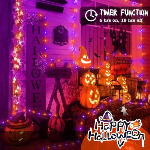 Heceltt 2 Pack Halloween Fairy Lights Indoor,Total 46ft 140LED Purple and Orange Fairy Lights Battery Operated with 8 Modes for Bedroom Stairs Decorations. - image 2