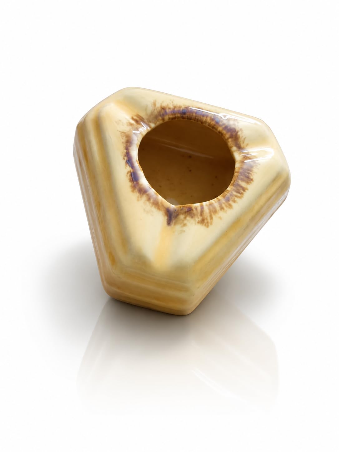 Ceramic Geometric Ashtray, Glossy Glazed, Amber and Brown Tones | Unique Angular Shape, Reactive Glaze Finish, Wide Opening, Home Decor Accent, Artisan Style-image-30