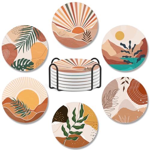Zaochin CO.BOHO.A1 Pack 6 Coasters Minimalist Ceramic Coaster With Cork Base Set Housewarming Gifts For New House Women Coffee Table Desk Car Home Decor Bar Kitchen Accessories Cold Drinks Absorbent cover