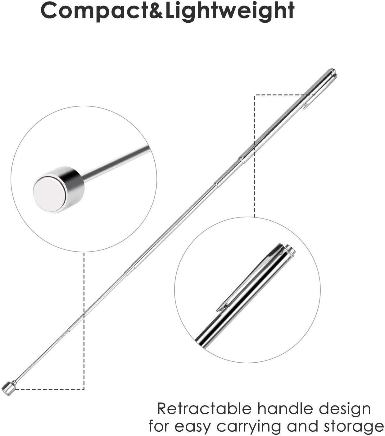 6 Pezzi Strumento Magnetico per Pickup, 1.5/4/20lb Strumento di Prelievo Magnetico e Specchio di Ispezione Quadrato/Circolare, con LED Illuminato e Maniglia Telescopica Rotante a 360°