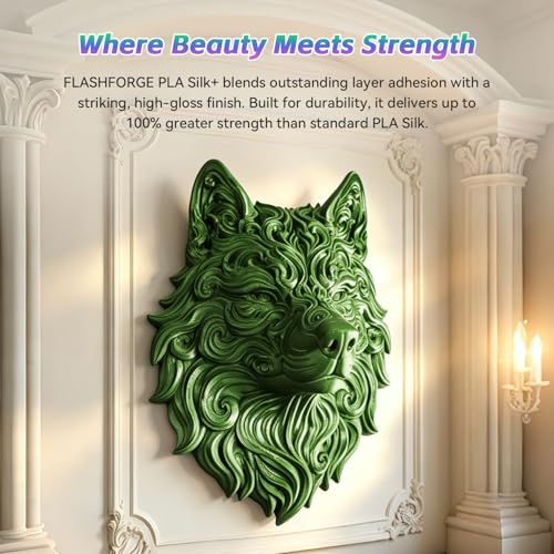 Image of FLASHFORGE Silk+ PLA Filament 1.75mm Green, Silky Texture 3D Printing Filament, Enhanced Layer Adhesion with Stunning Surface Finish; Chrome-Like Brilliance and Silk-Smooth Perfection