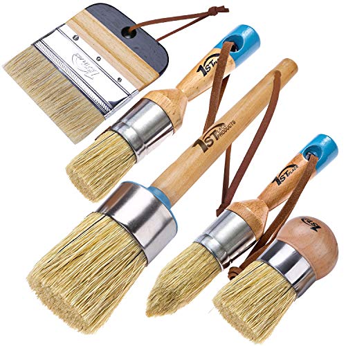 1st Place Products Chalk & Wax 5 Piece Brush Set - Pure Natural Bristles - Excellent for Painting, Waxing, DIY, Home Decor