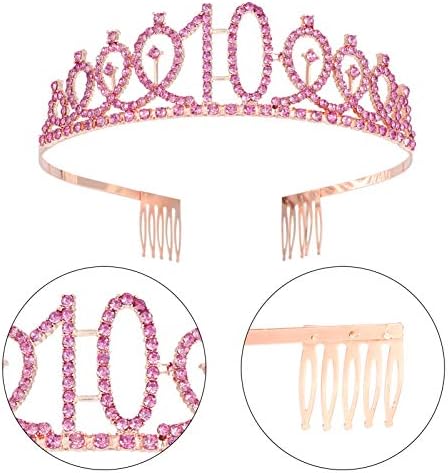 SUSSURRO "10 and Fabulous Sash and Rhinestone Tiara Set,10th Birthday Gifts Birthday Sash for Women Birthday Party Supplies( Rose Gold)
