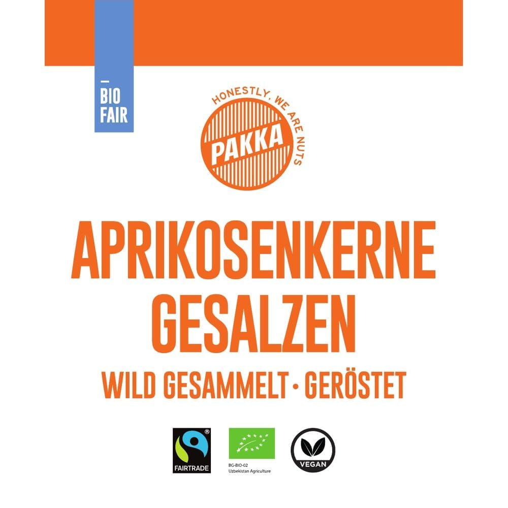 PAKKA Mandorle di Albicocca Premium Bio Fairtrade Tostate e Salate 700 g – Deamarizzate, Vegan, Origine Uzbekistan, Confezionate dal Produttore