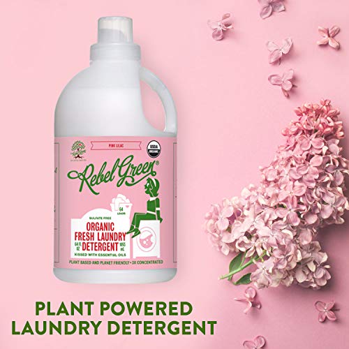 Rebel Green Organic Laundry Detergent - Natural Laundry Soap - Liquid Laundry Detergent With Dispenser Cup - Gentle Laundry Detergent - Fresh Pink Lilac - (64 Load Bottles, 2 Pack) #TOP6
