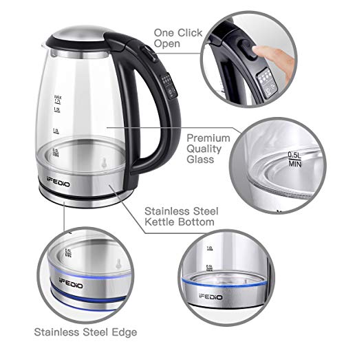 iFedio Electric Kettle, 1.7L Glass Electric Tea Kettle, Hot Water Kettle with Auto Shut-Off & Boil-Dry Protection, Fast Heating Cordless Water Boiler - Thumbnail 5