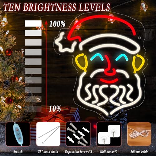 Image of Santa Claus Neon Sign, Christmas LED Neon Signs for Wall Decor, Acrylic Transparent Neon Light Sign for Bedroom Bars Shops Cafe Christmas Decorative Party Lights Business Signs