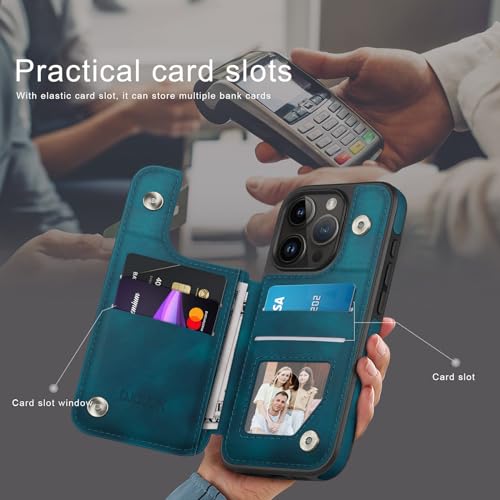 DJDUCK Designed for iPhone 16 Pro Case Wallet with Card Holder, [Magnetic Clasp Cover] [RFID Blocking Leather Protection] Shockproof Women Men Cases 6.3 Inch for Apple 16 Pro Teal by DJDUCK - Used condition - Image 3