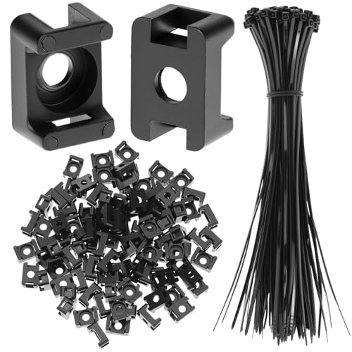 QWORK® 100 Base de Attache Câbles 15 x 10 x 7 mm et 100 Câble Nylon Autobloquant Réutilisable (200 mm)