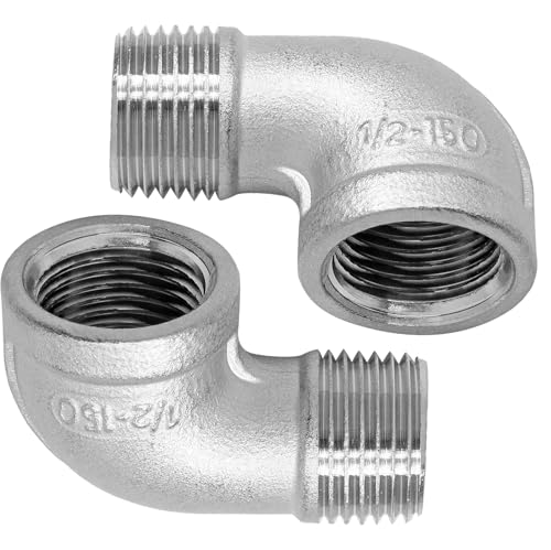 ISDVBUY 2 Pack 304 Stainless Steel Elbow, 90 Degree Pipe Fittings 1/2 Inch NPT Male and Female, for Plumbing Construction