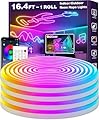 16.4Ft Neon Rope Lights,Flexible Led Rope Lights Control with App/Remote,Multiple Modes Rope Lights,IP65 Outdoor RGB Led Neon Lights Waterproof,Music Sync Gaming Led Neon Light Strip for Bedroom Decor