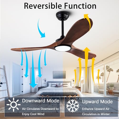 Image of 42-inch silent ceiling fan light with remote control, 3CCT, walnut finish.