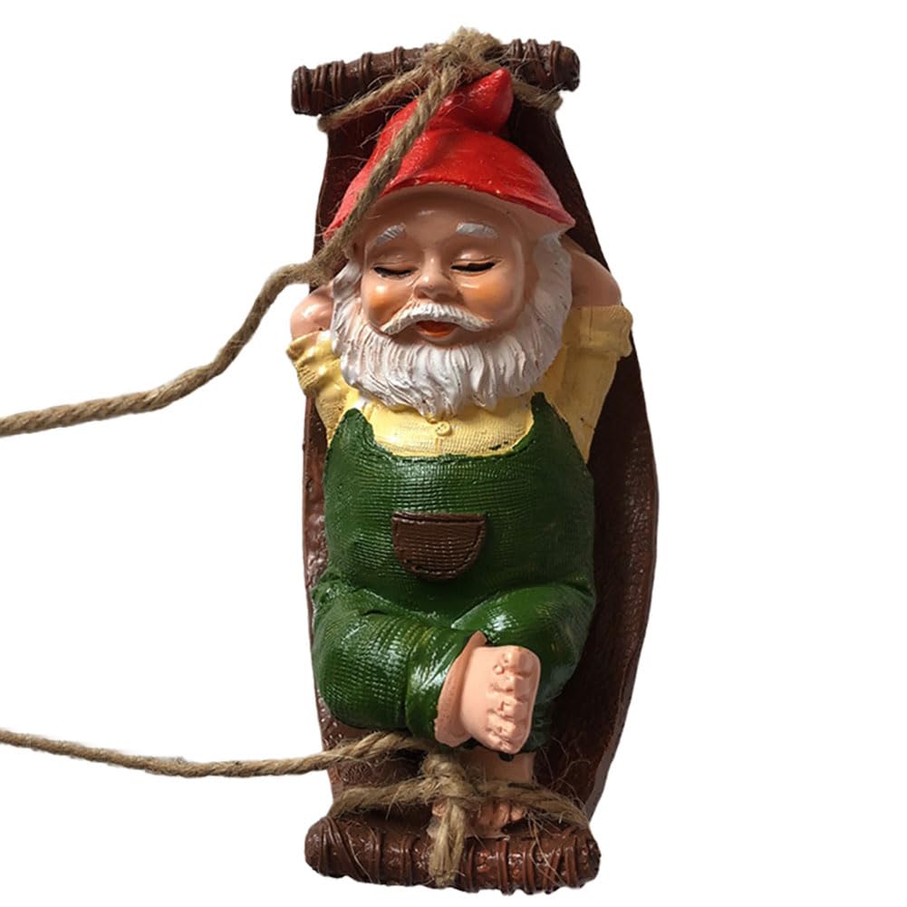 Green Funny Garden Gnomes Outdoor Hanging Statue Resin Garden Gnome Statue Gnome Figurine For Lawn Patio Yard Tree Decorations