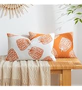 COSIBONO Set of 2 Pumpkin Fall Throw Pillow Covers 12"x20" Orange Farmhouse Velvet Accent Pillows...