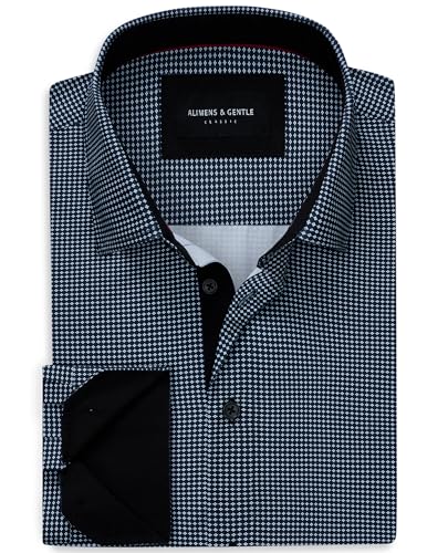 Alimens & Gentle Men's Dress Shirts Wrinkle Free Long Sleeve Shirts Regular Fit Printed Casual Business Button Down Shirt