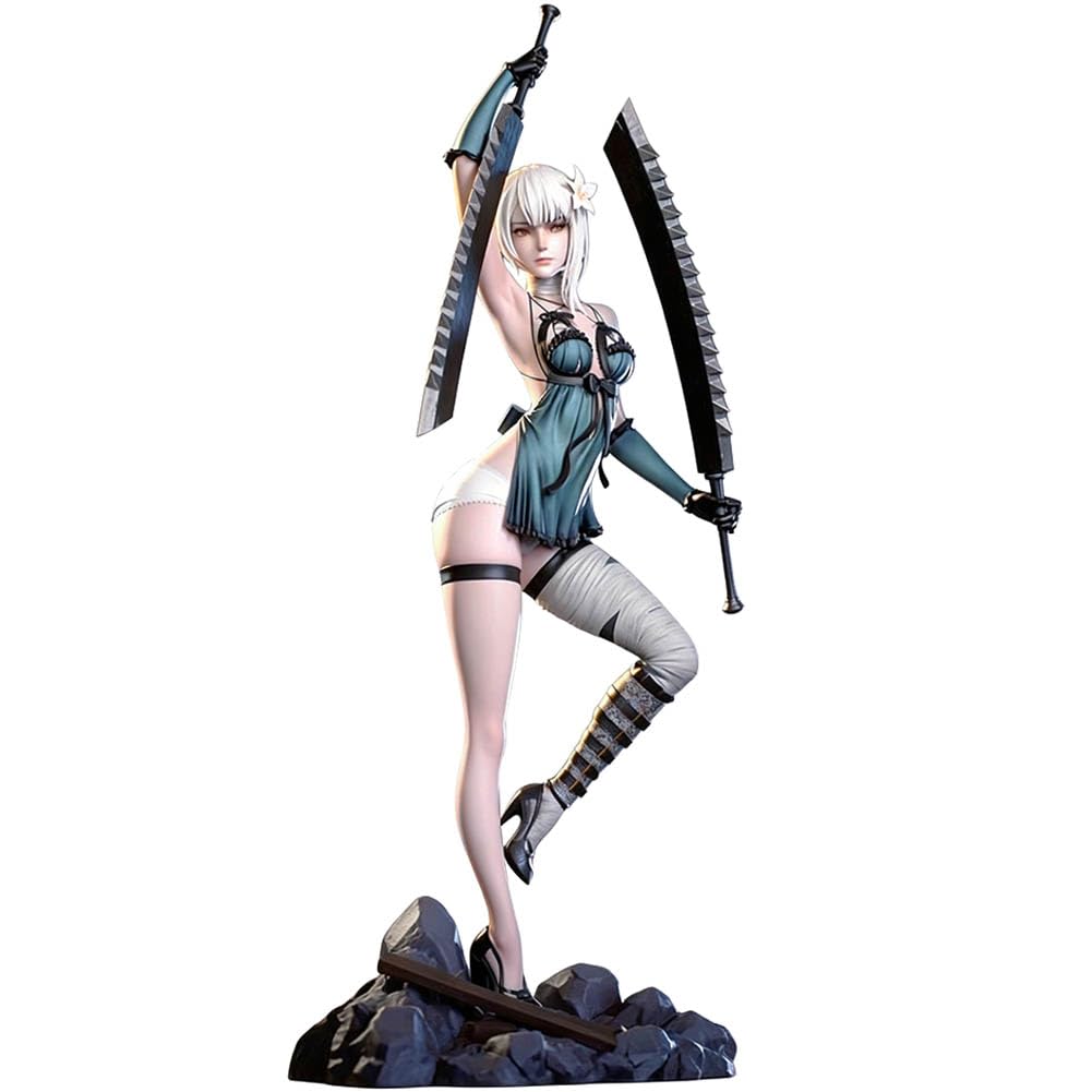 Figurka Kaine Anime Kaine statuetka 30 cm | Model stojący z dwoma mieczami, figurka kolekcjonerska z PCW z podstawą skałą, ozdoba na biurko dla fanów