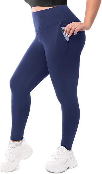 Leafigure Plus Size Leggings with Pockets for Women - High Waisted Buttery Soft Yoga Leggings for Workout