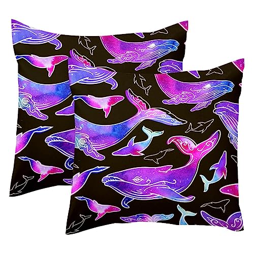 Housse de coussin velours 50x50 décoration salon canapé baleine violette lot de 2 - 2
