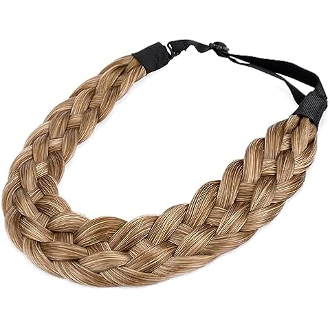 DIGUAN 5 Strands Synthetic Hair Braided Headband Classic Chunky Wide Plaited Braids Elastic Stretch Hairpiece Women Girl Beauty accessory, 56g (#Caramel Brown) Cover