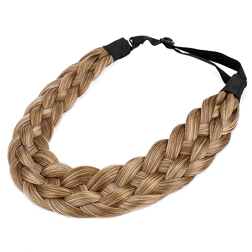 BOBIYA 5 Strand Synthetic Hair Braided Headband Classic Chunky Wide Plaited Braids Elastic Stretch Hairpiece for Women Girl (Dirty Blonde)