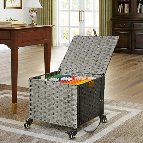 Greenstell File Cabinet with 20 Hanging Filing Folders, Mobile File Cabinet for Home Office, Decorative Organize, Under Desk Rolling Office File Cabinet for Legal Letter Size, Easy to Assemble Grey - Image 7