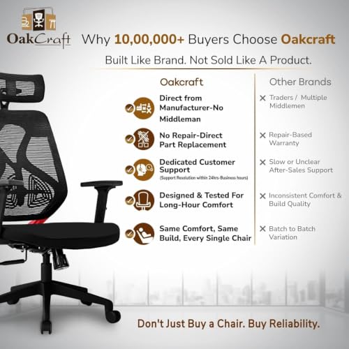 Image of Oakcraft Ergonomic Office Chair with Multi-Lock Tilt, Seat Slider & Dynamic Lumbar Support