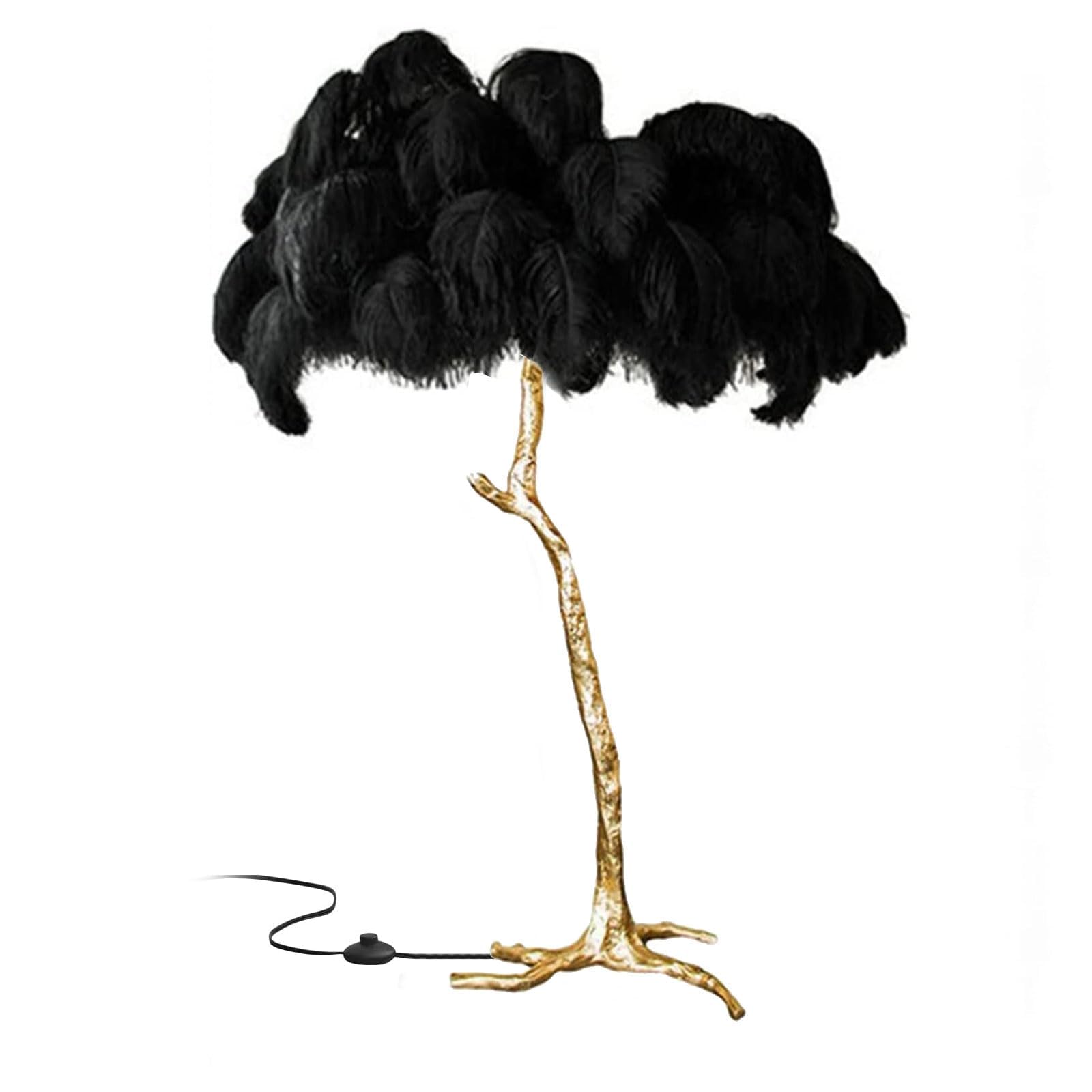 Standing Bedside Lamps, Nordic Ostrich Feather Floor Lamp with 3 Color Light Switching, Gold Resin Light Body, Tall Pole Lamp Feather Lamps for Home Office Decor,Black,80x75cm/32x30in (desk lamp)