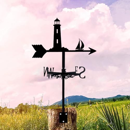 Stainless Steel Weather Vanes Lighthouse Shape Weathervane Ornament Stakes Weathercock Durable Retro Wind Direction Indicator Tool for Garden Roof Patio Backyard Decorative