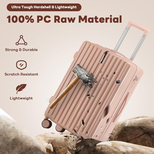 2-piece Luggage Sets 20in Carry on Suitcase and 14in Cosmetic Bag, airline approved luggage sets,Hardside Luggage with Spinner Wheels TSA Lock (Pink)3