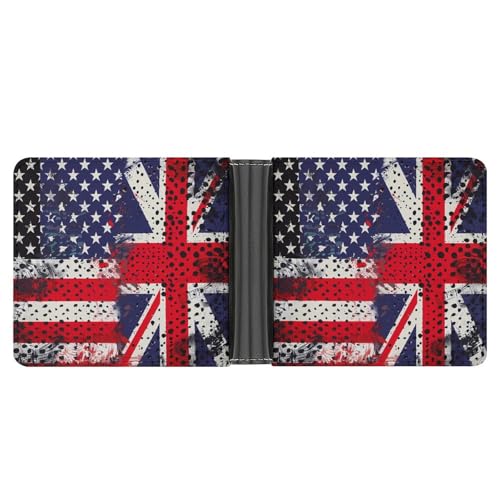 UK And USA Flags Vintage Print Bifold Wallet PU Leather Card Cash Holder Cute Purse for Men Women