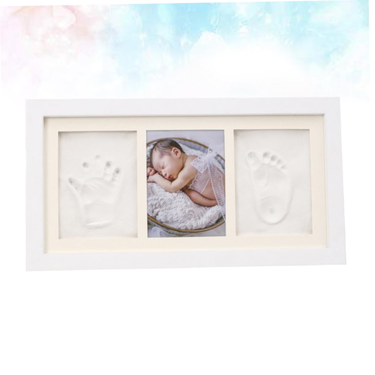 Abaodam Cornice Impronte Mani e Piedi per Bebè, Legno Bianco Tampone Bianco, Idea Regalo Delicata per Salotto e Camera
