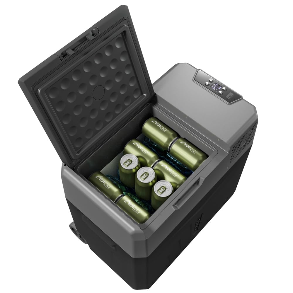 Yolco BCX50 Carbon Electric Compressor Cool Box, sterowanie aplikacjami przez Bluetooth, 12/24 V i 230 V do samochodów, ciężarówek, łodzi, lodówki kempingowej