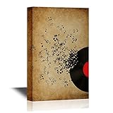wall26 - Music Canvas Wall Art - Vinyl Record and Music Notes - Gallery Wrap Modern Home Art | Ready...