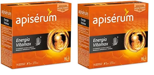 APISERUM Vitamax Viales Bebibles- Aporte de Energía Extra y Vitalidad Favorece el rendimiento físico e intelectual Con Jalea Real, Vitaminas, Minerales, Aminoácidos, Ginseng (Paquete de 2)