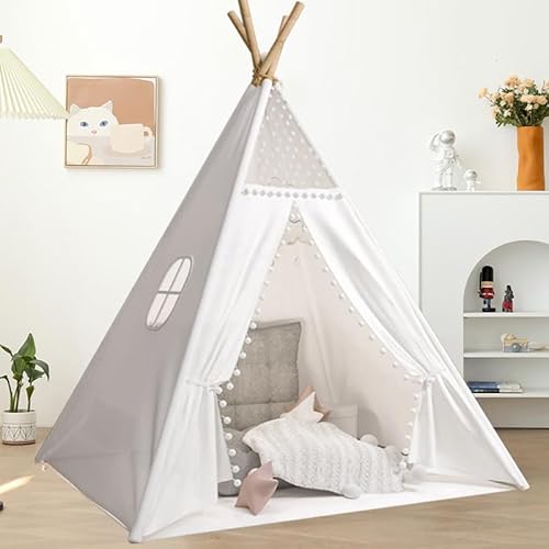 Pamatio Tipi Zelt für Kinder, Kinderzelt Indoor, Spielzelt für drinnen, Kindertipi Spielzelt,Kinderspielzelt,Kinderzimmer Deko Weiß - 120 x 116 cm
