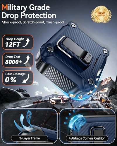 Image of Dual Safety Lock for AirPods 4 Case 2024, Compatible with MagSafe - Designed with Automatic Switch and Phone Stand, Includes a Cleaner & Keychain - Rugged Tough Hard Shell for Apple AirPods 4
